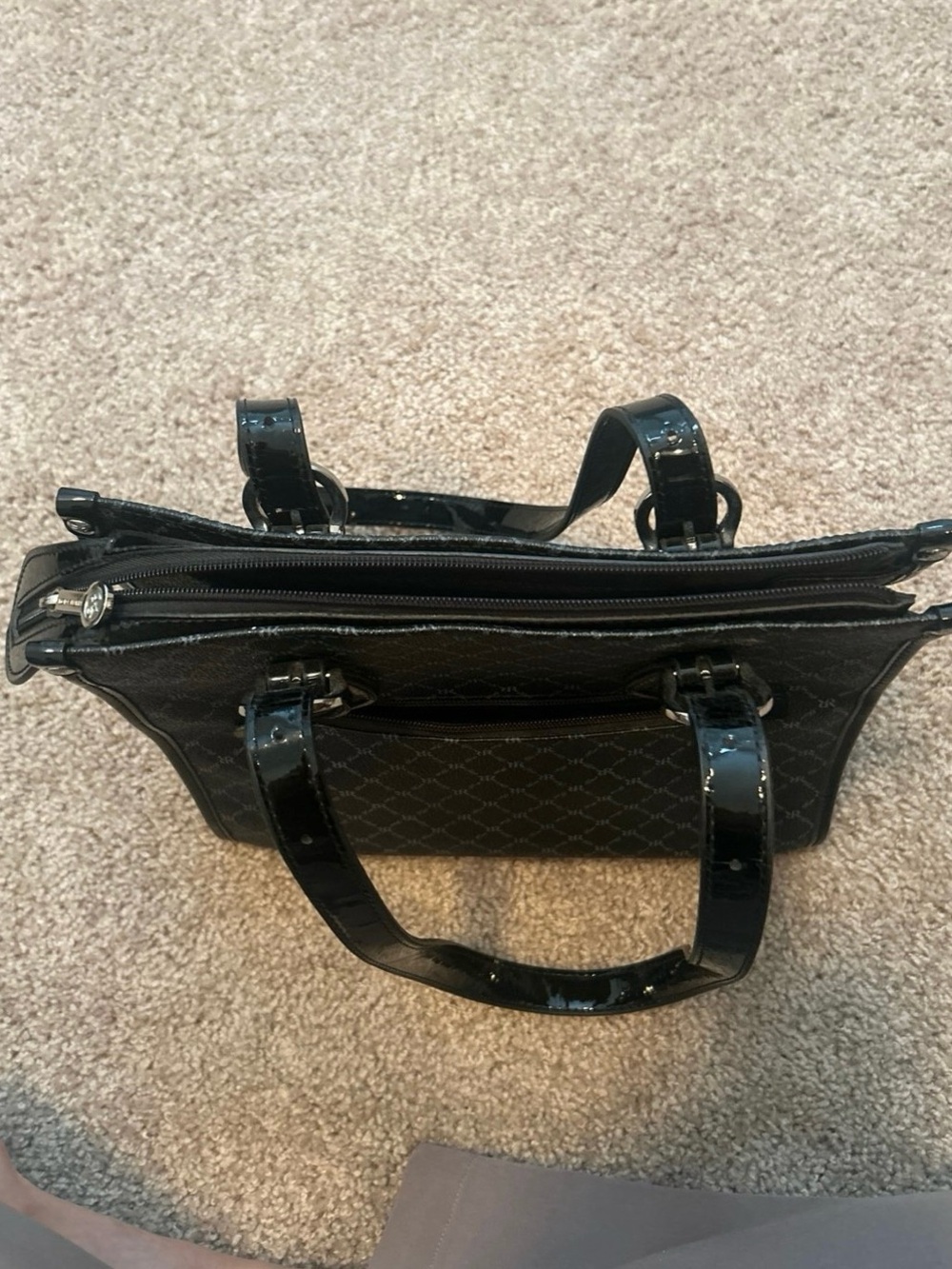 Black Patterned Patent-Trim Satchel - Women